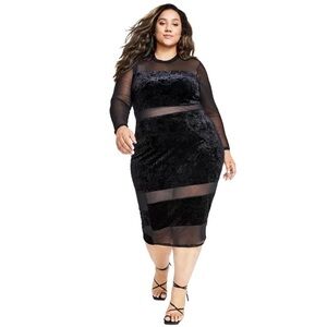 Nina Parker Trendy Plus Size Velvet Mesh-Trim Midi Dress NWT